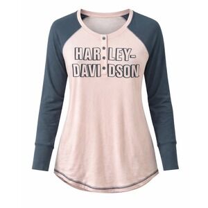 Harley Davidson NEW Womens Henley Knit Colorblock Shirt 2W biker outdoor top